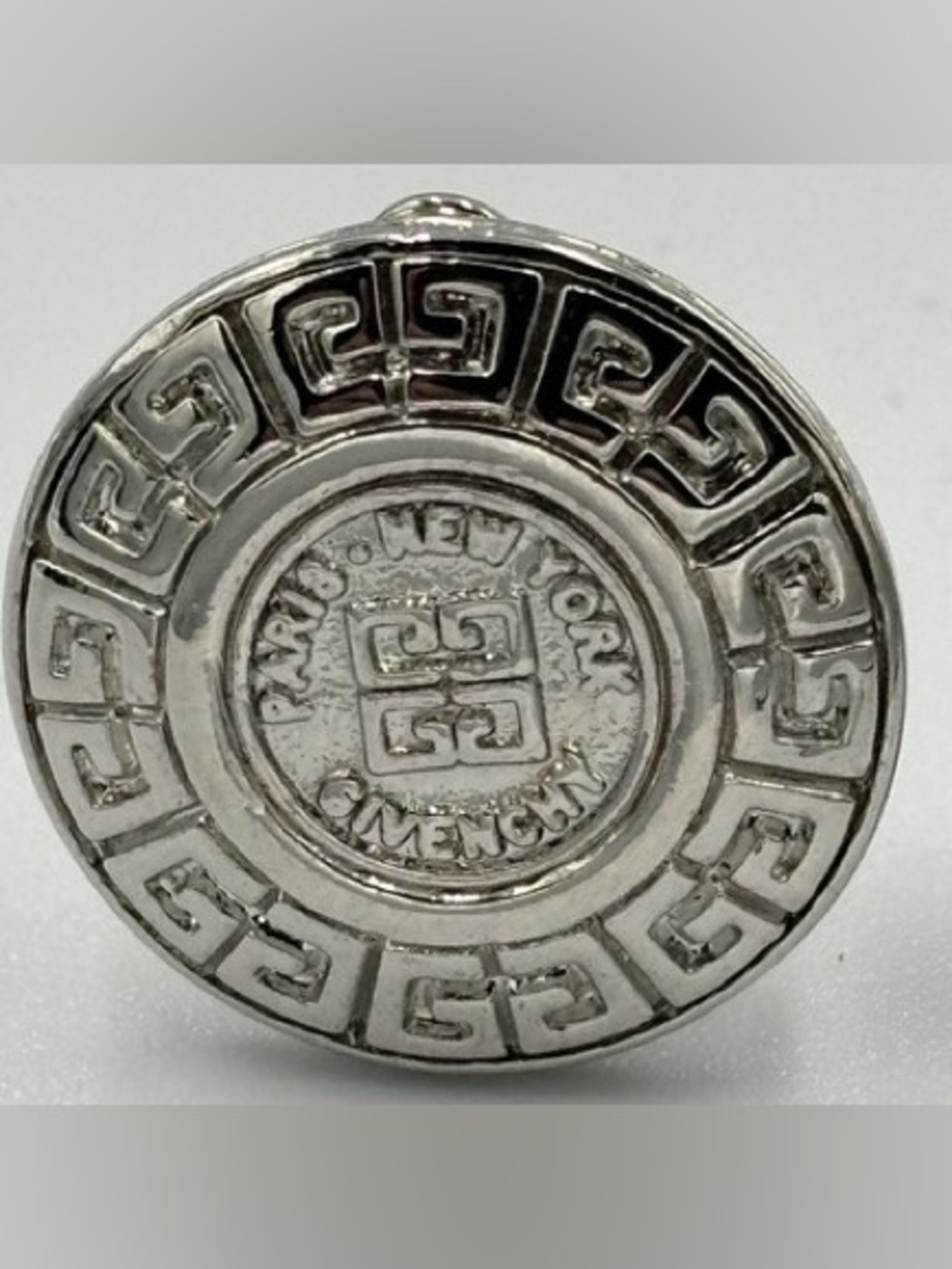 Givenchy Silver Greek Key Medallion Clip On Earrings Vintage